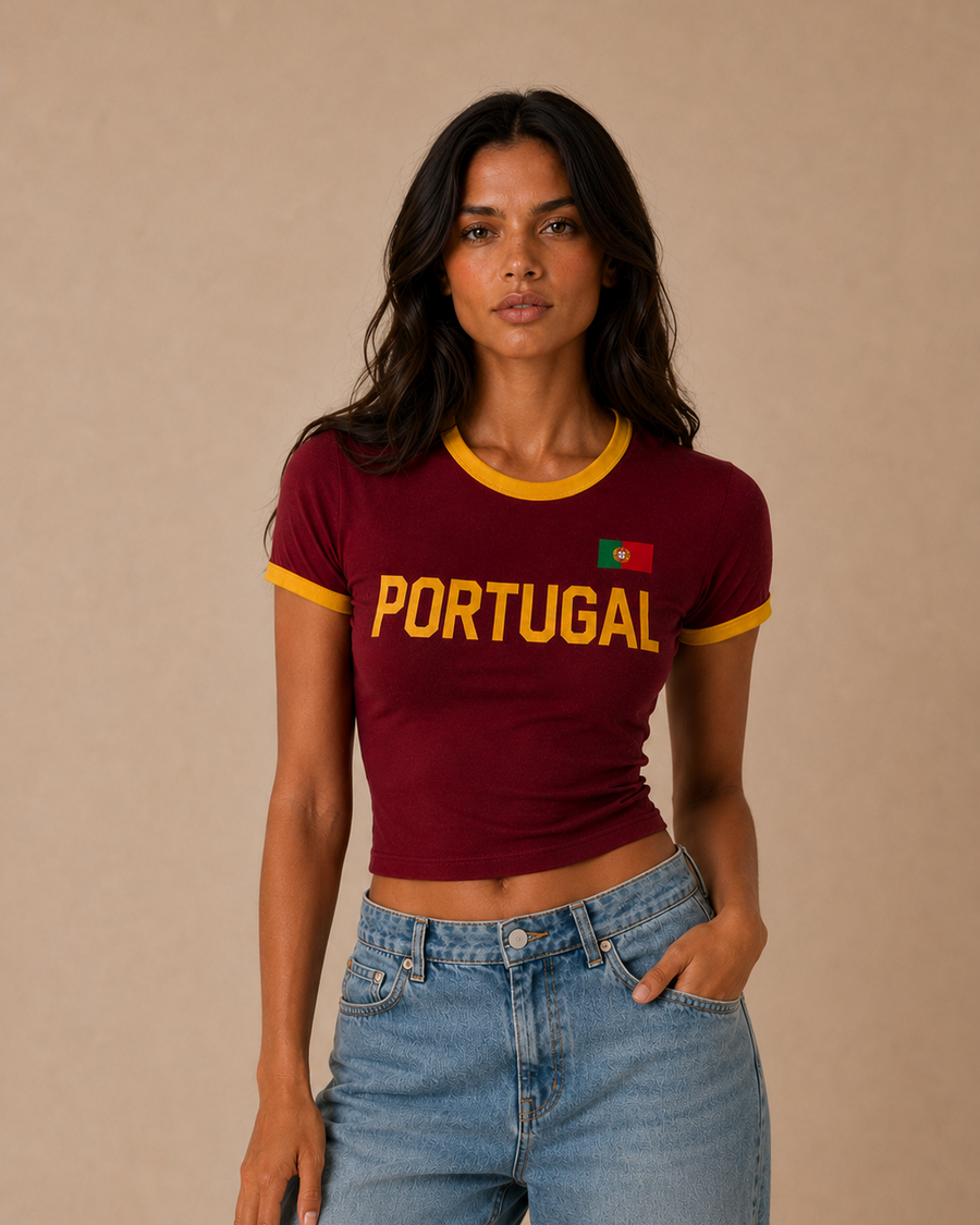 Portugal Burgundy Ringer Tee